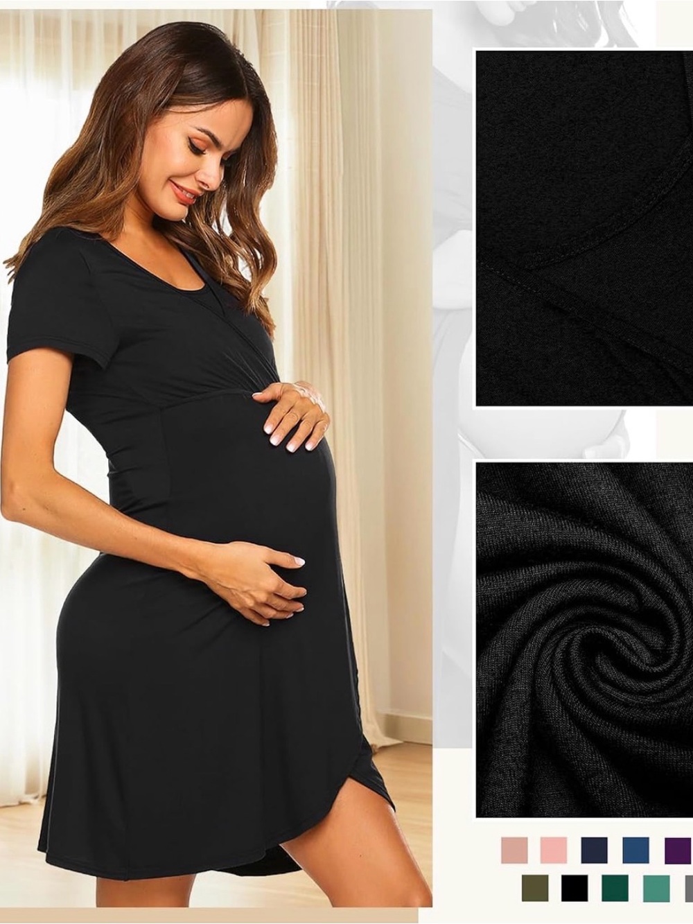 Ekouaer, maternity gown, black, XL